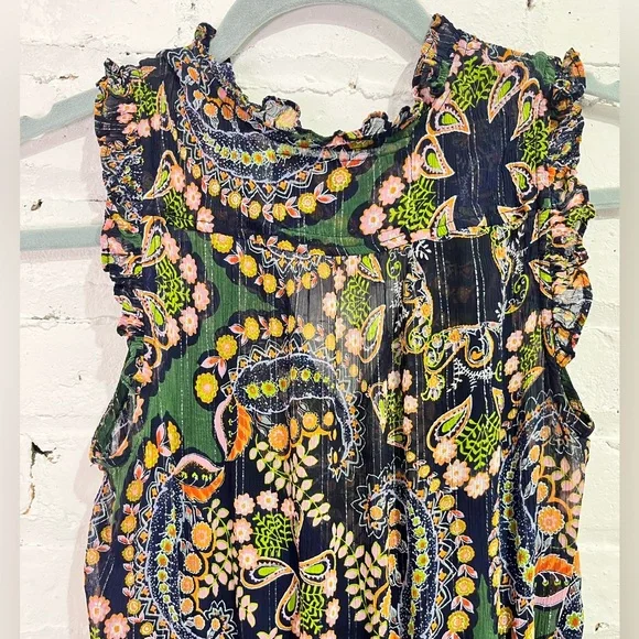 Anthropologie Elmira Boho Paisley Midi Dress Size 4 Tiered Ruffle Trim Small - Picture 11 of 13